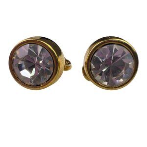 Monet Womens Gold Tone Clip-On Earrings With Rhinestones Round Vintage